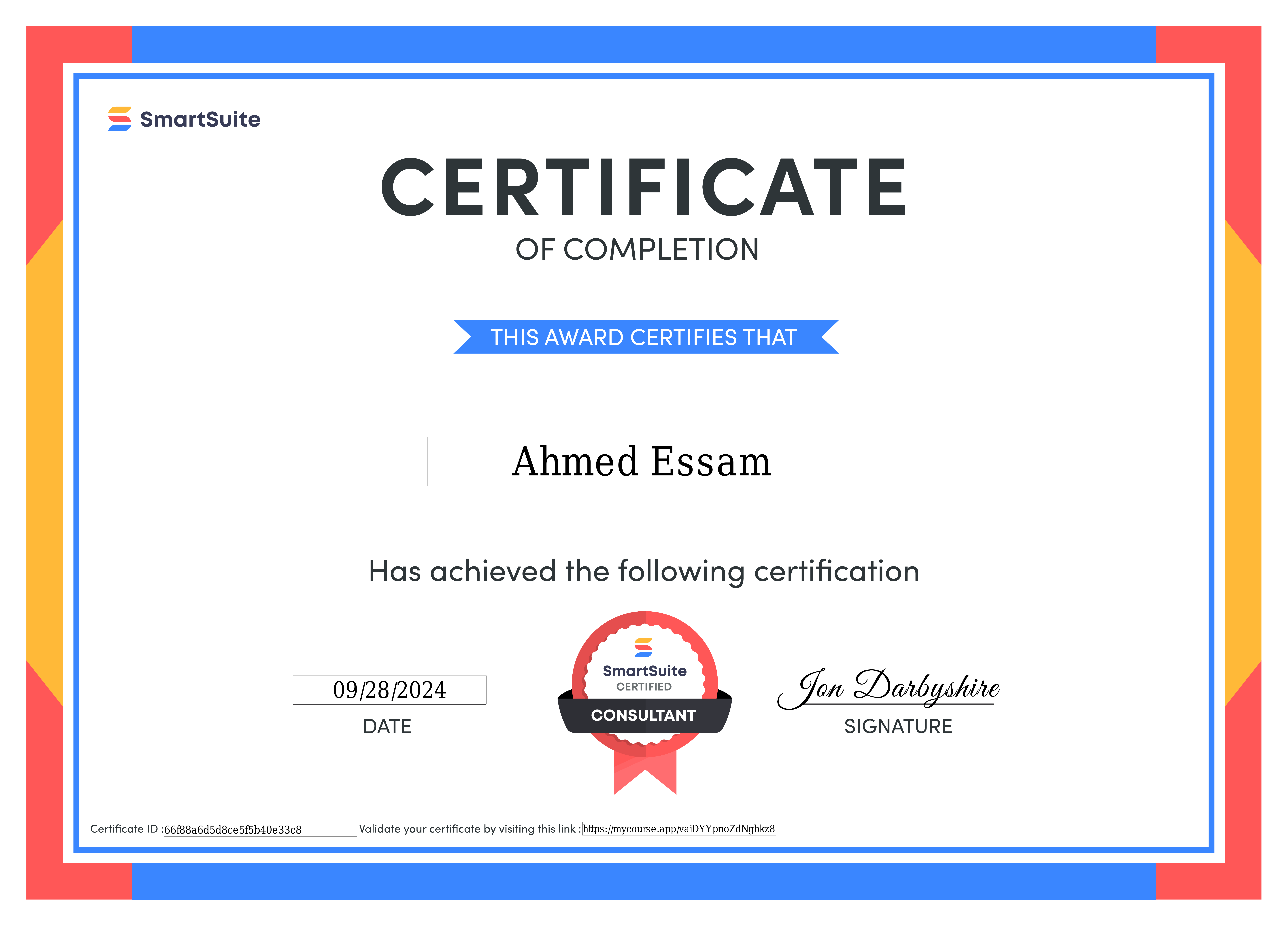 SmartSuite Consultant certificate preview