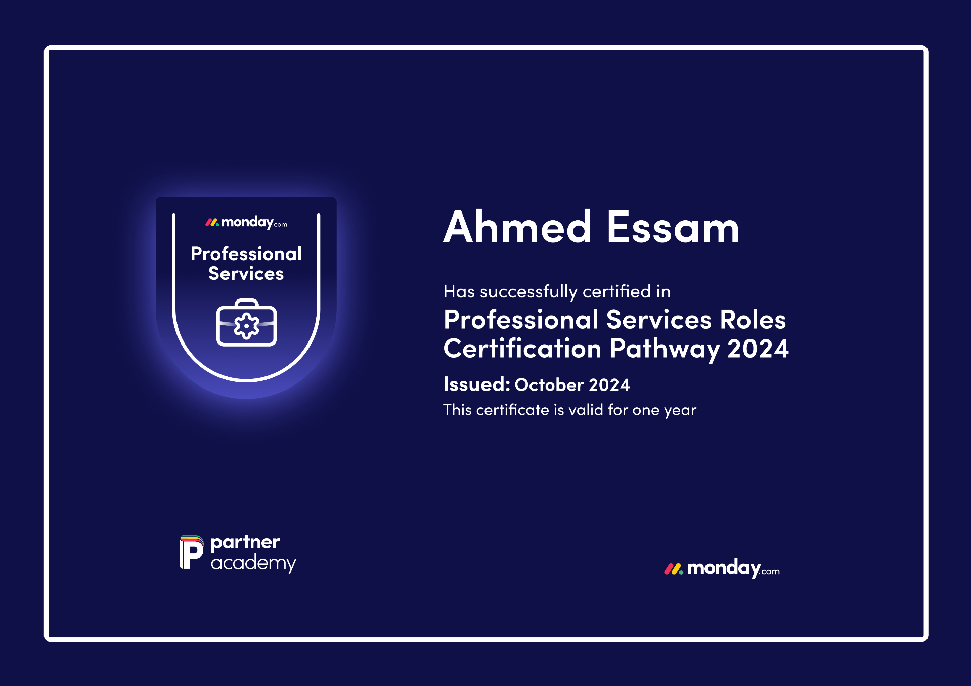 Professional Services Roles certificate preview