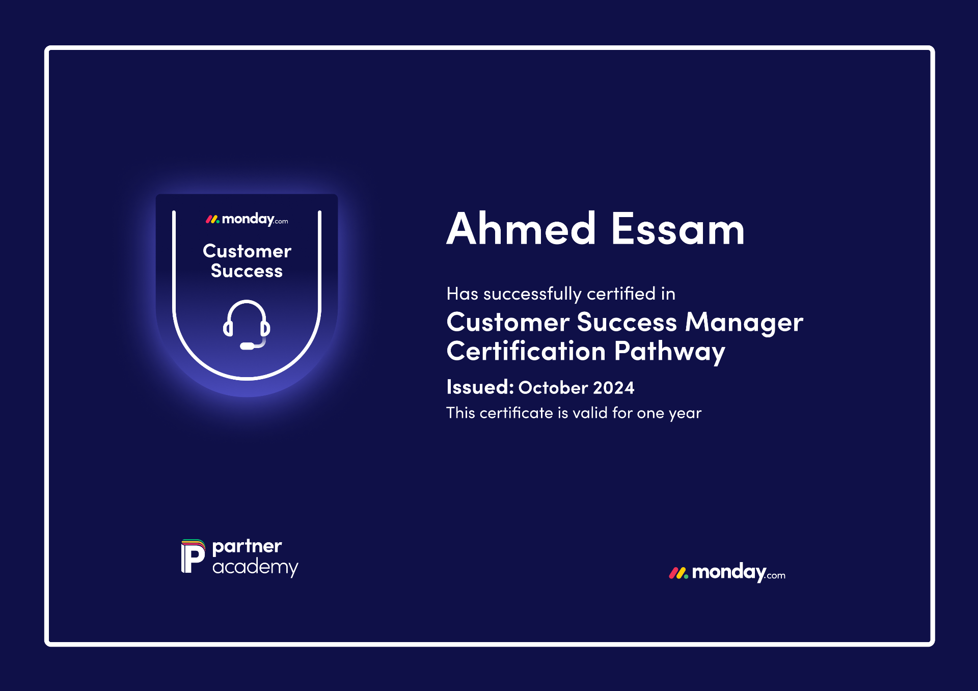 Customer Success Manager certificate preview